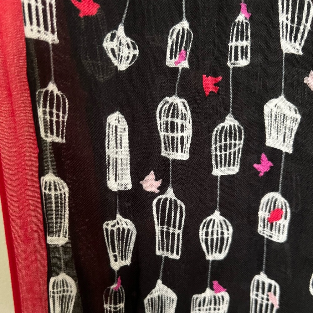 Kate Spade Viscose Red Black & Pink Bird Cage Scarf